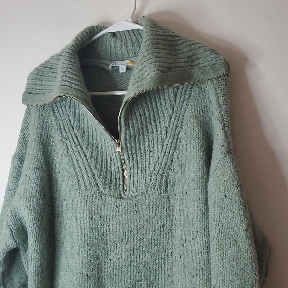 C&C California Chunky Knit Large Lapel Quarter Zip Sweater Size Extra Large - Picture 2 of 8